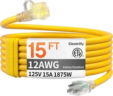 12AWG 15 FT Heavy Duty Outdoor Extension Cord Waterproof with Lighted End, 12 Ga