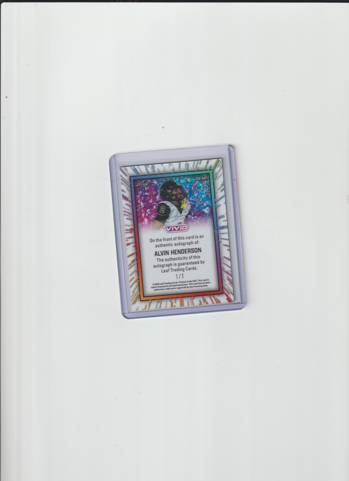 2025 Leaf Vivid Autograph Alvin Henderson 1/1 Auto Gold Crystals Auburn Tigers view 2