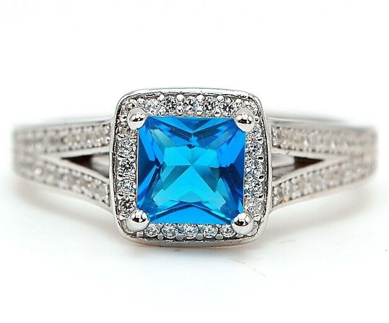 Heat Treated 3CT Blue Topaz 925 Solid Sterling Silver Ring Jewelry Sz 8 N2-1