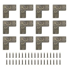 12Pcs 2.1" x 2.1" Vintage Flat Corner Bracket with Mounting Nails, Bronze