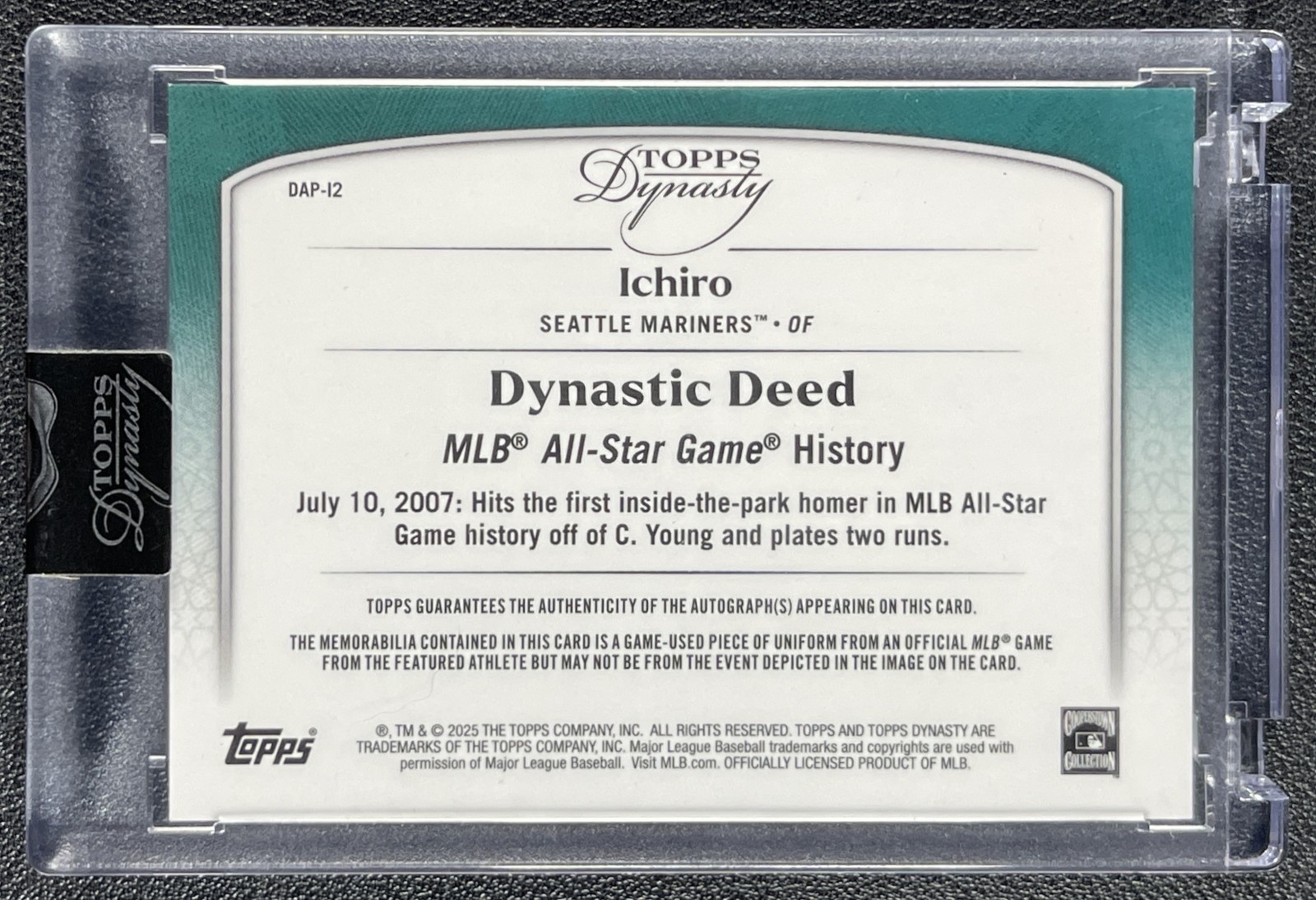 ICHIRO SUZUKI 2025 TOPPS DYNASTY #DAP-I2 GAME-USED PATCH AUTO 10/10 MARINERS view 2