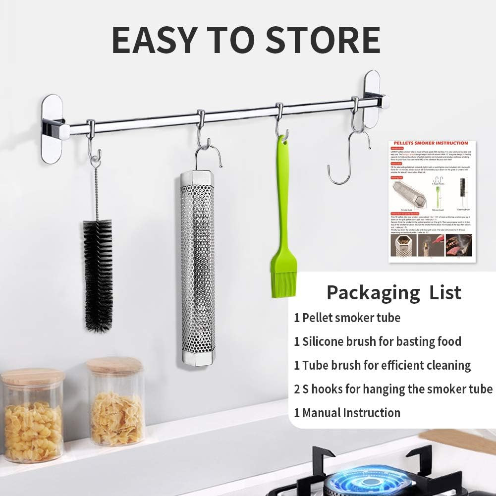 Smoke Tube for Pellet Smoker, 12'' Smoker Tube for Pellet Grill - Hot or Cold Sm