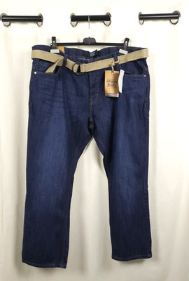 Union Blue Straight Leg Blue Belted Button Up Jeans Size W44 L31 CR061 CC 02