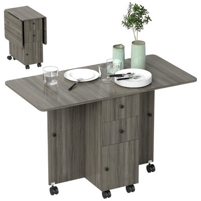 HOMCOM Klapptisch, Drop Leaf Tisch mit Aufbewahrungsschubladen grau
