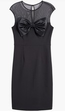 NWT Eliza J Bow Mesh Yoke Sheath Size 8 Dress Midi Sleek Elegant Timeless Luxury