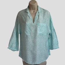 Promod Turquoise Floral Blouse Women’s Size S Lightweight Boho Top Collar