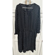 Talbots Woman Black White Polka Dot Dress 22W 3/4 Sleeve V-Neck A-Line