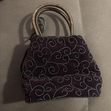 Y&S Vintage Velvet Beaded Purse Dark Purple With Very Dark Olive 