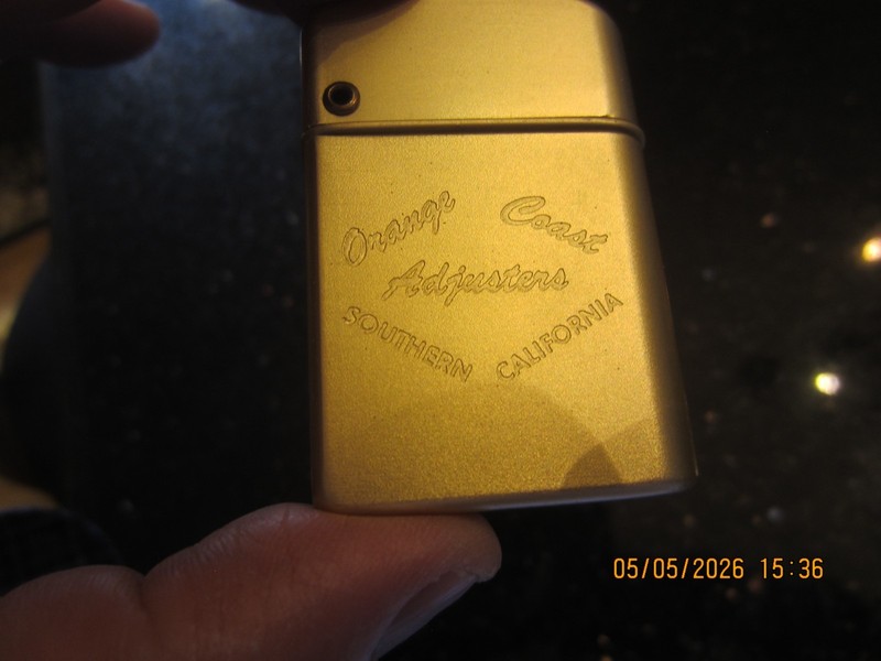 STORMASTER BOWER ENGRAVED LIGHTER, NIB, ORANGE COAST ADJUSTERS