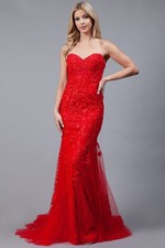 Clearance Red Sweetheart Mesh Corset Mermaid Prom Dress By Amelia Couture 7024