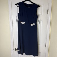 Lauren Ralph Lauren Dress Women’s 12 Blue Buckle Trim Double Faced Crepe