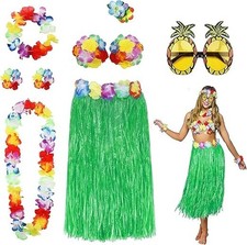 PHOGARY 8 Pack Hula Skirt Costume Kit for Hawaii Luau Party