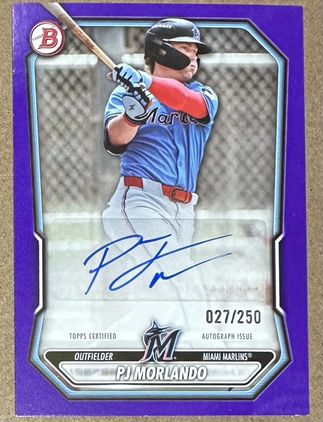2026 Bowman Chrome Prospect PJ Morlando #BPA-PM Purple /250 Auto Miami Marlins 