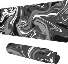 Desk Mat, Abstract Black White Ink Liquid Waves Extended Gaming Mouse Pad Large,