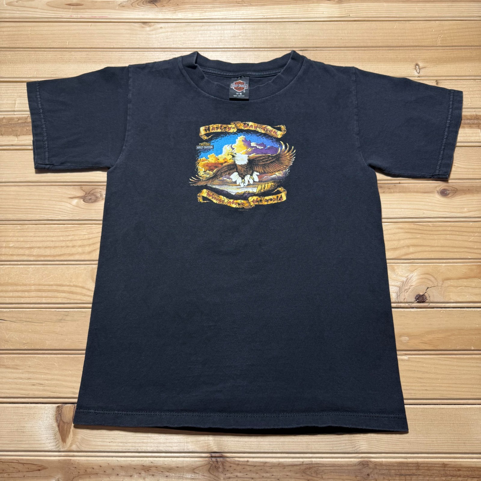 Vintage Y2K Harley-Davidson Eagle Waterloo Iowa Biker T-Shirt Youth Size 14-16