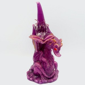VTG Purple Wizard & Dragon Spell Book Candle Fantasy Magic Figurine Collectible