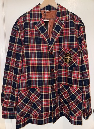 Authentische Gucci Wollmischung rot kariert Wappen Jacke Herren Größe 50 L Hergestellt in Italien