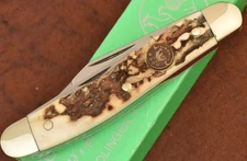 HEN & ROOSTER BERTRAM CUTLERY SOLINGEN GERMANY GENUINE STAG WHITTLER KNIFE 27801