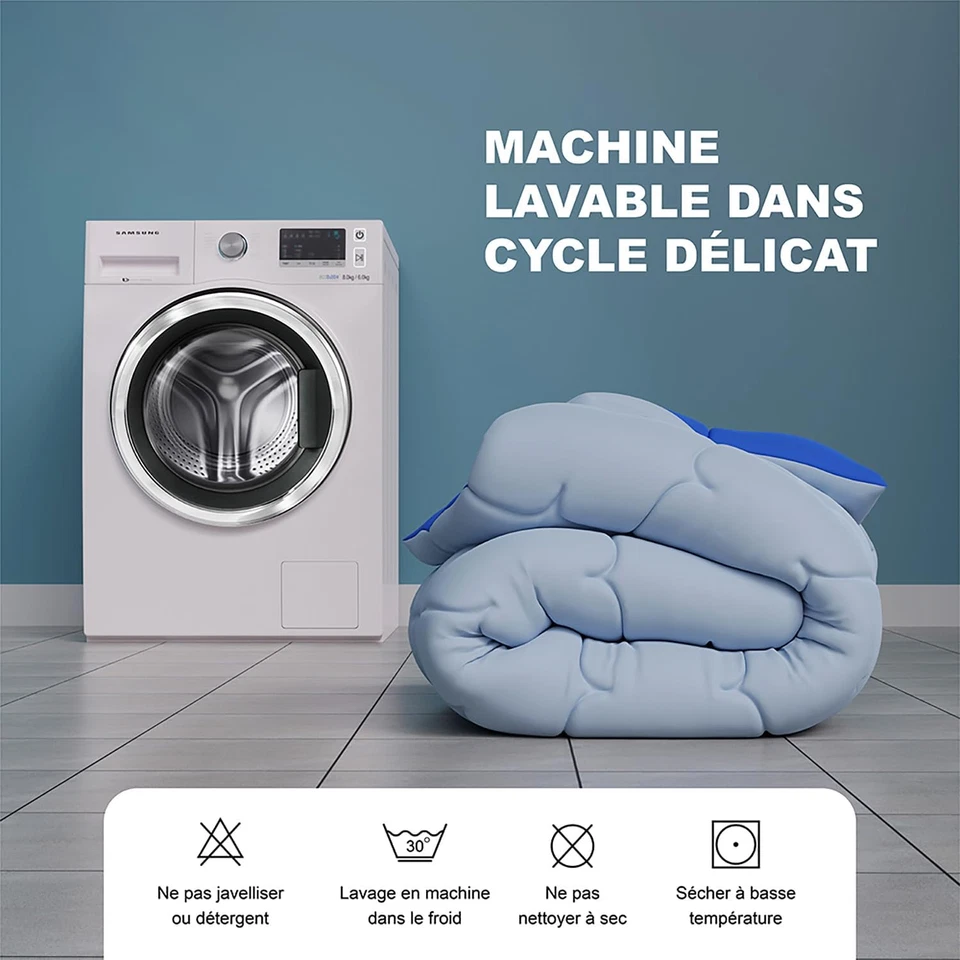 Trapunta 140 X 200 Cm Calda Grande Freddo Diamante - Reversibile Blu - Imbottitu - Immagine 4 di 4