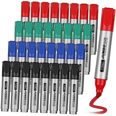  32 Pcs Jumbo Permanent Markers Bulk Large Chisel Tip Black, Green, Blue, Red
