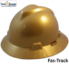 MSA V-Gard Full Brim Hard Hats with Fas-Trac Suspensions - Gold