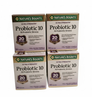 (4) Nature's Bounty Ultra Strength Probiotic 10   1 pill Per Day Formula 30 Caps