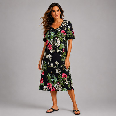 ROCKTHOSECURVES DAMEN LADIES WEICHES GEFÜHL STRETCHIG V-AUSSCHNITT KLEID BLUMENDRUCK