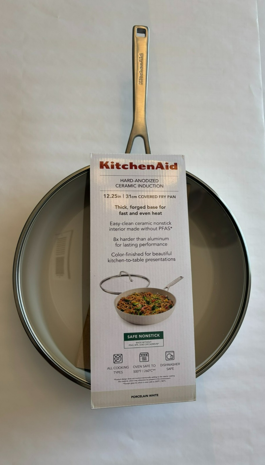 KitchenAid 12.25 Inch White Hard Anodized Ceramic Induction Skillet with Lid-image