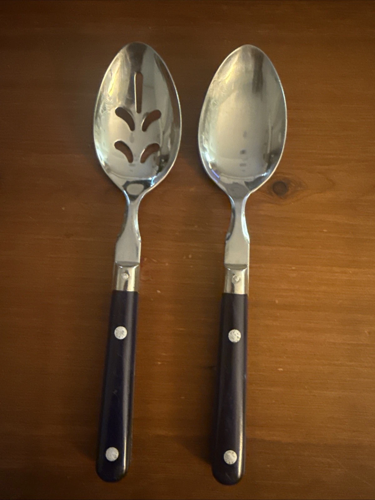 Lot of 2 WF Mardi Gras Black Stainless Serving Spoon Slotted Spoon Korea