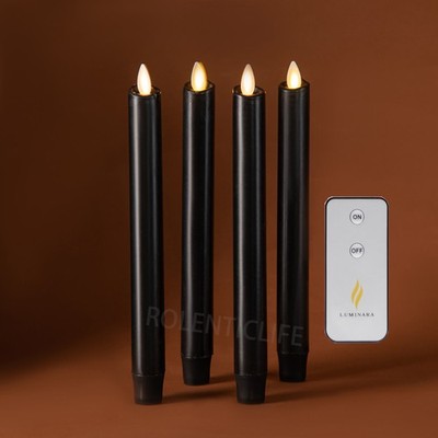 9.5'' luminara Flameless LED Taper Candles black Moving Wick Timer Remote,4 pcs