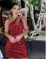 Zara Red Asymmetrical Sequin Mini Dress  XL