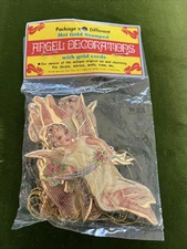 Merrimack 6 Christmas Angels Cherub Ornaments Hot Gold Stamped NOS 1979