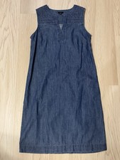 Talbots Embroidered Denim Shift Dress Chambray Cotton Sleeveless V-Neck Size 4