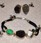 Vintage Sterling Silver 925 with Gold-gilded Multi-Gemstone Bracelet & Ring set