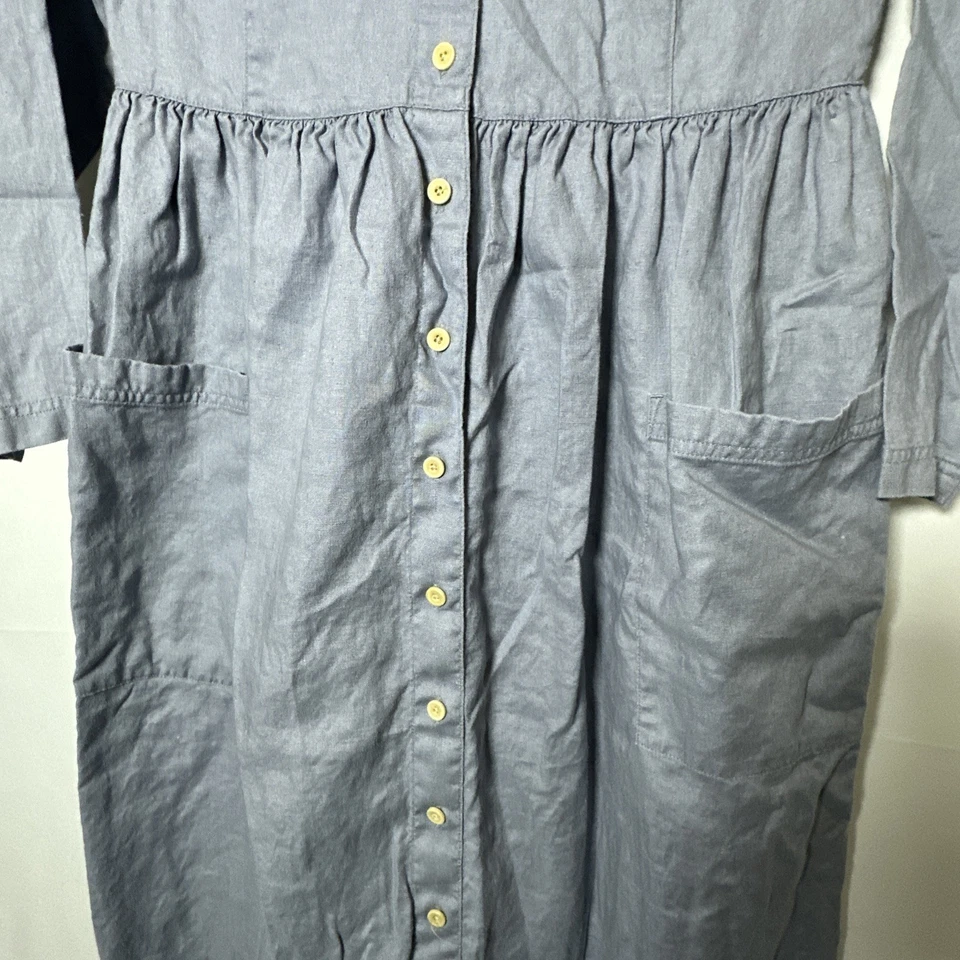 Vng Eddie Bauer Womens Long Dress LS Linen Blue Sz- S/P #2056 - Image 3 of 4