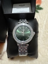 FCUK Ladies Analog Watch Green Face Silver Strap Brand New