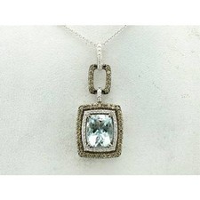 Le Vian 14K White Gold 18" Pendant Necklace Aquamarine Diamond Stylish Jewelry