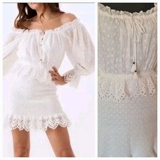 Spell & The Gypsy Cotton Daisy Chain Shirred White Ruched Mini Dress S 👇check