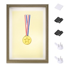 13x9" Vertical Shadow Box Frame with Push Pins 1 Adhesive, Walnut Color