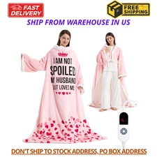 Wearable Heated Blanket with Sleeves Foot Pocket Electric Throw for Women Gift