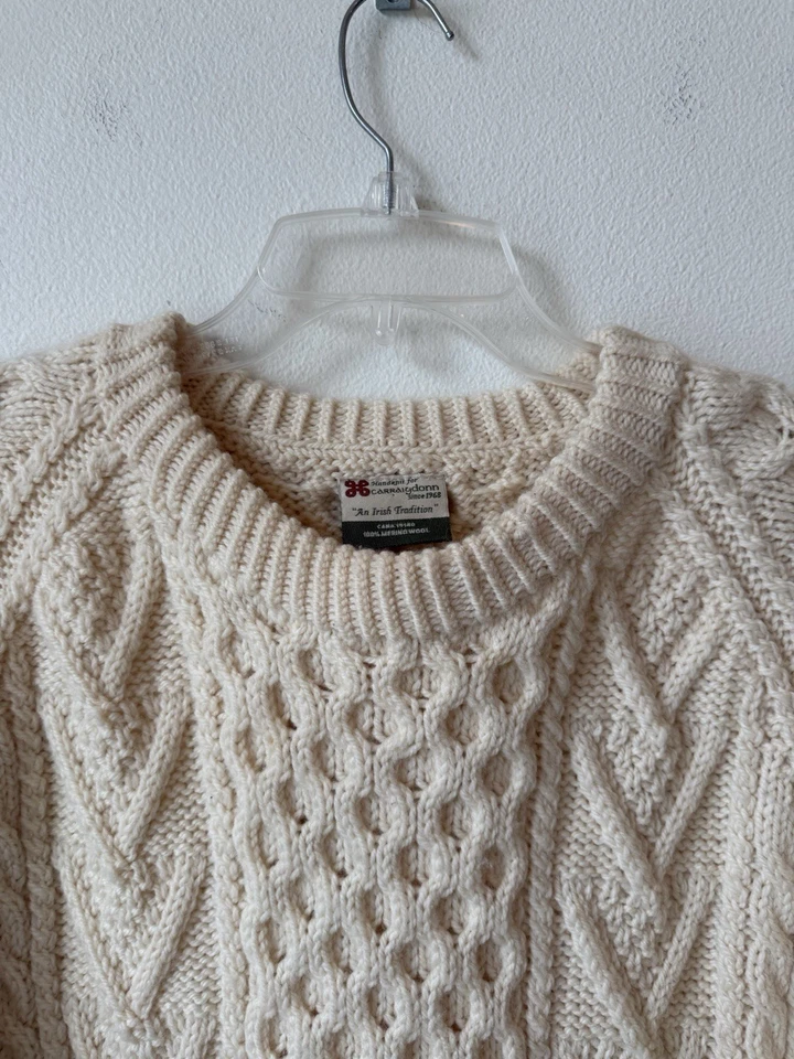 Suéter Carraig Donn Tejido a Mano 100% Lana Merino Crema Pescador Para Hombres Grande Foto 2 de 4