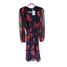 Tommy Hilfiger Women 18W Black Red Floral Chiffon Midi Dress New With Tags