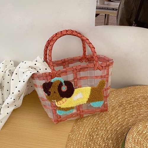 Puppy Woven Handbag Large Capacity Beach Bag New Jelly Bag Summer - Picture 11 of 13
