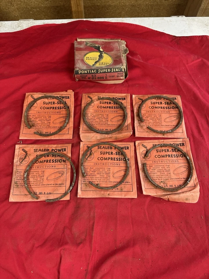 Anillos de pistón Pontiac vintage NOS sellados Power 591586 6-3 3/8 .005 1/8 raros Foto 2 de 2