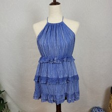 Lulus Womens Downright Darling Dress Medium Blue Halter Open Back Mini Rodeo