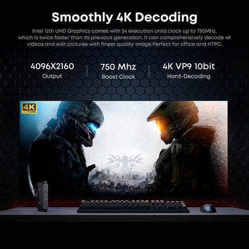 CHUWI Intel N100 4K Mini PC 8GB DDR4 256GB SSD WiFI 5 BT 4.2 Windows 11 Home - Picture 14 of 14