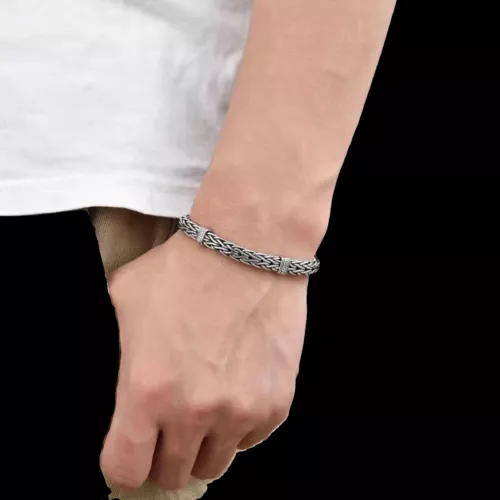 22cm Silver Plated Copper Bangle Bracelet Chain Popular Vintage Jewelry Mens - Picture 9 of 9