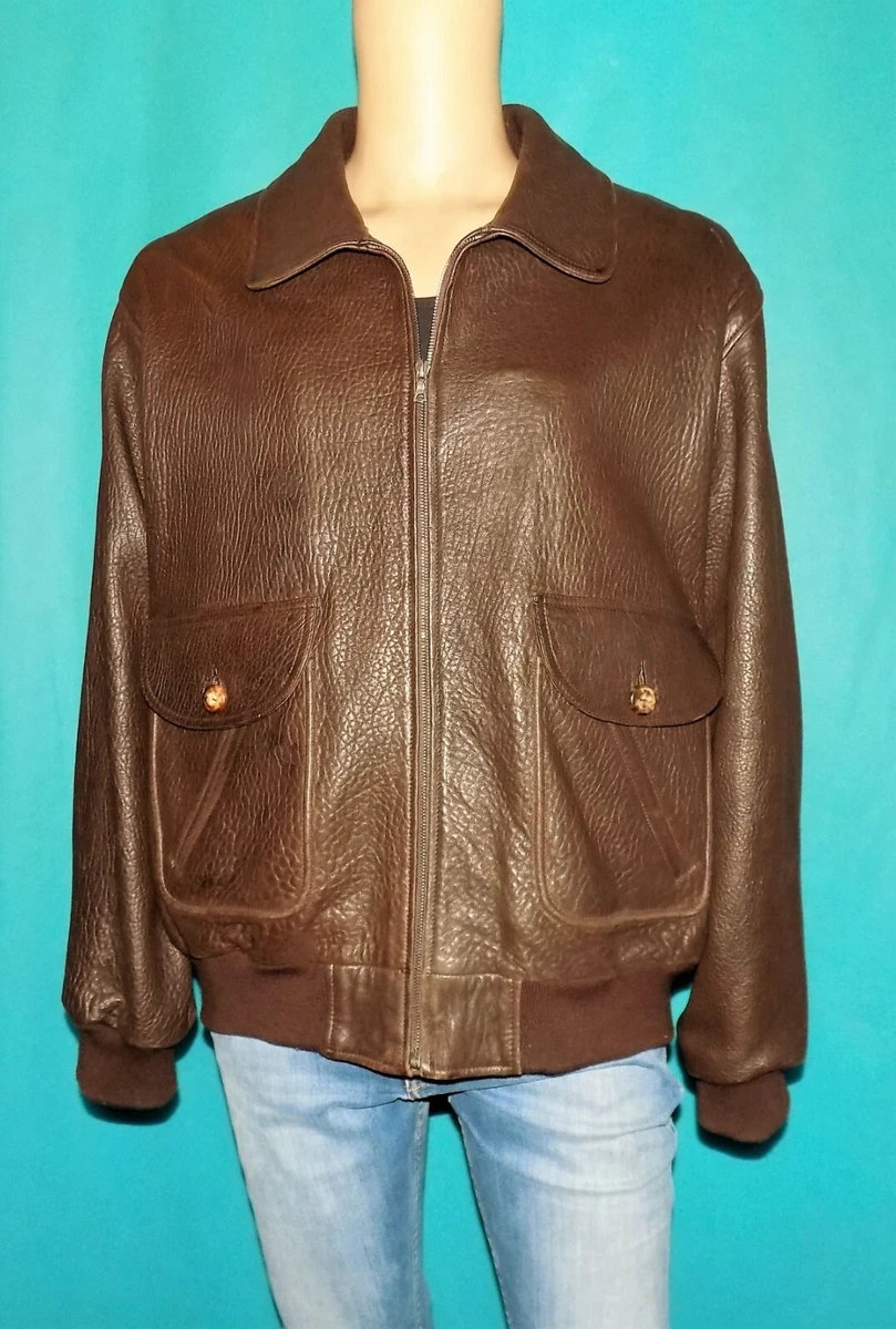 Mac Douglas Bomber Jacket Brown Leather Lining Wool Size