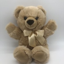 Animal Alley Plush Teddy Bear Tan Beige Satin Bow 15  1999 Toys R Us VINTAGE