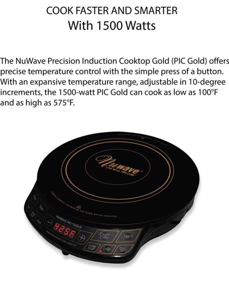 NuWave PIC Gold 1500W Portable Induction Cooktop Countertop Burner